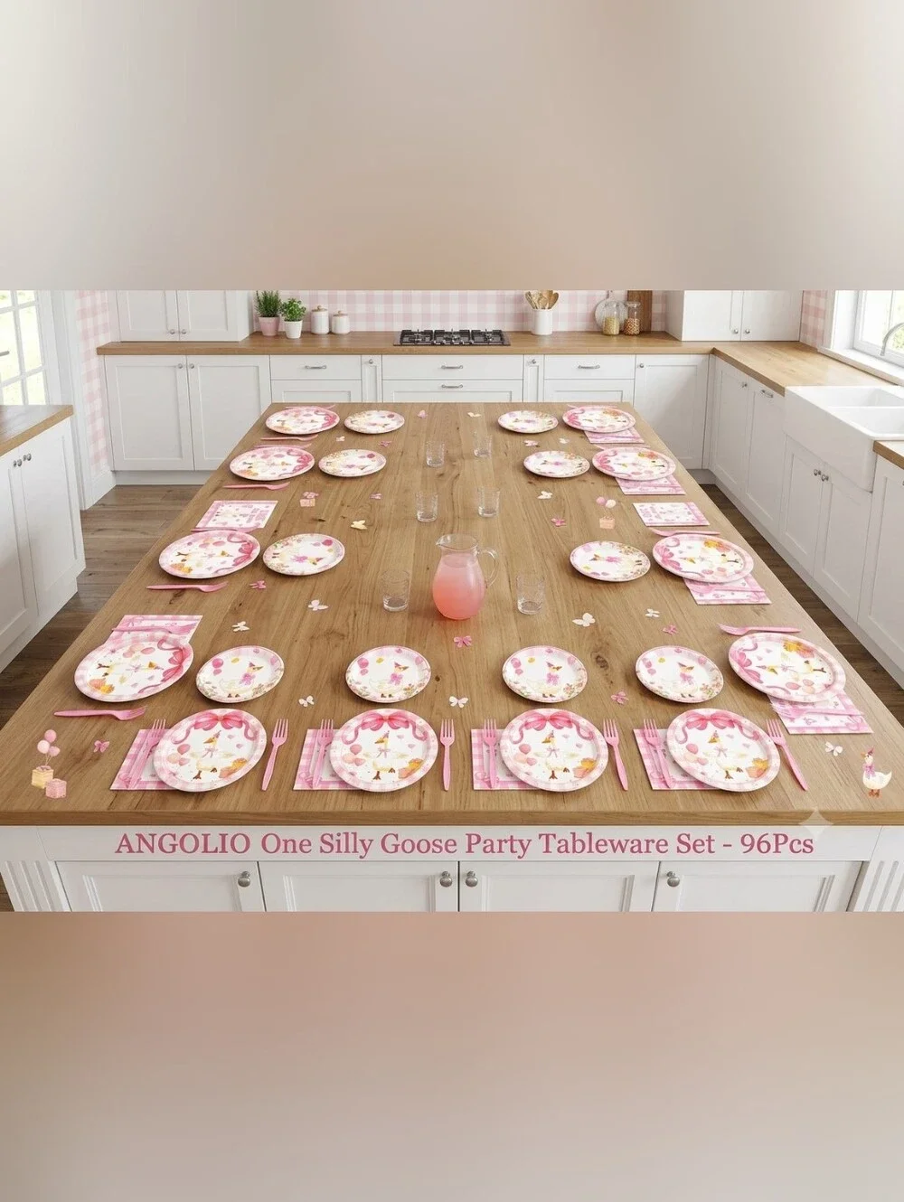 New 96Pc One Silly Goose Party Tableware Set Pink 1st Birthday Baby Shower Plate